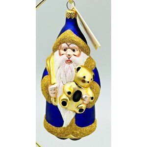 Patricia Breen‎ Santa and Teddy Glass Christmas Ornament #9642 1996 6 inch